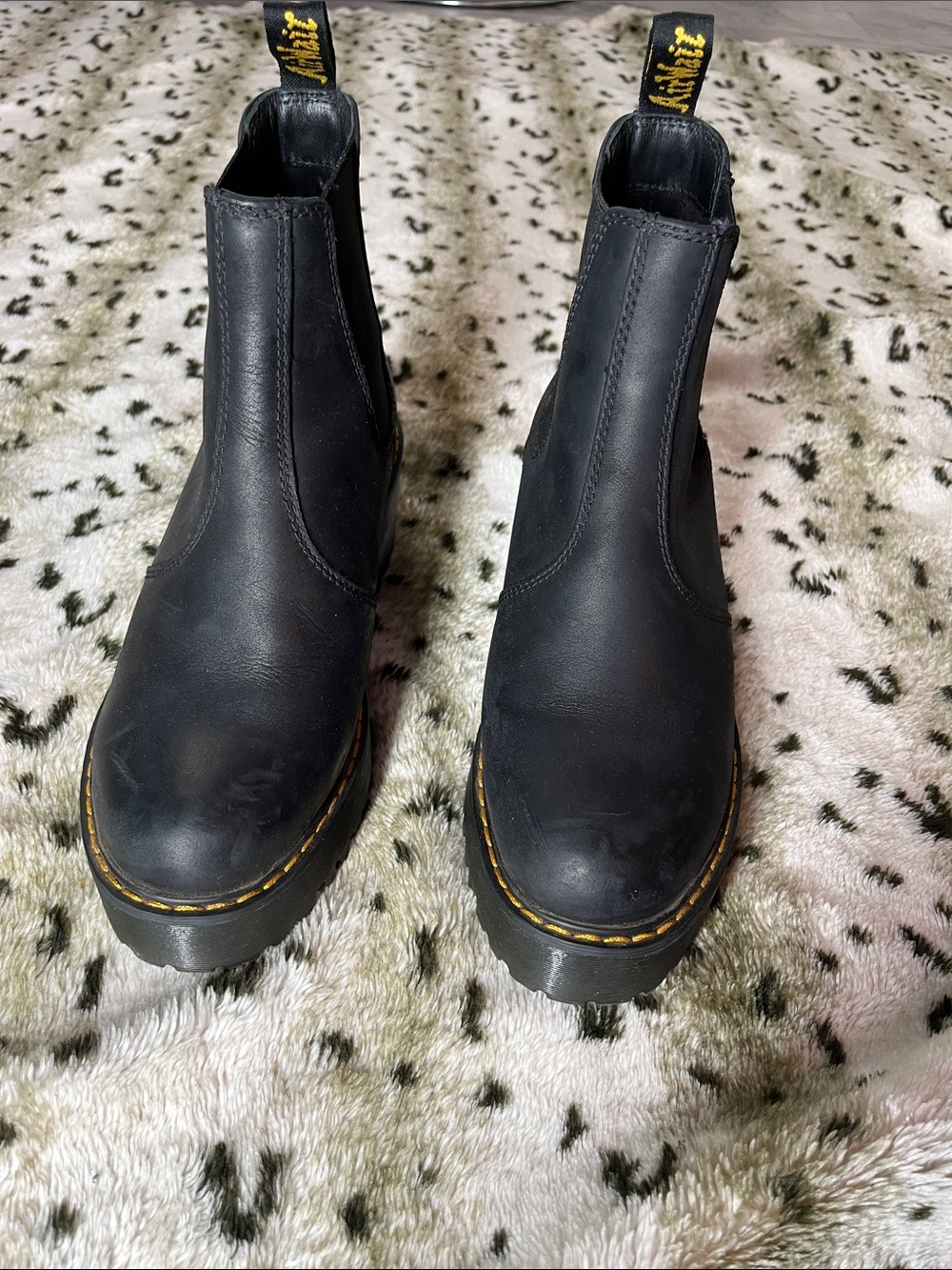 Dr. Martens Black Leather Chelsea Boots with Yellow Welt Stitch